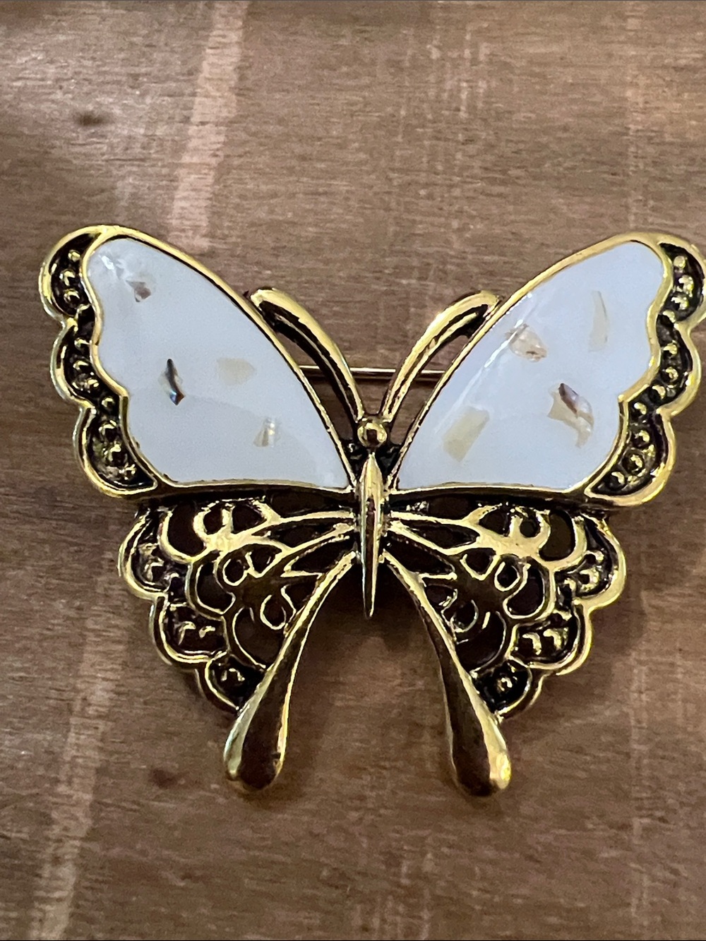 3/$18 Gold and White Butterfly Brooch - Lot 255